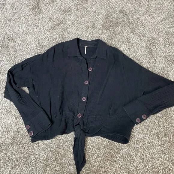Free People Black Button-Up Blouse - Picture 3 of 5